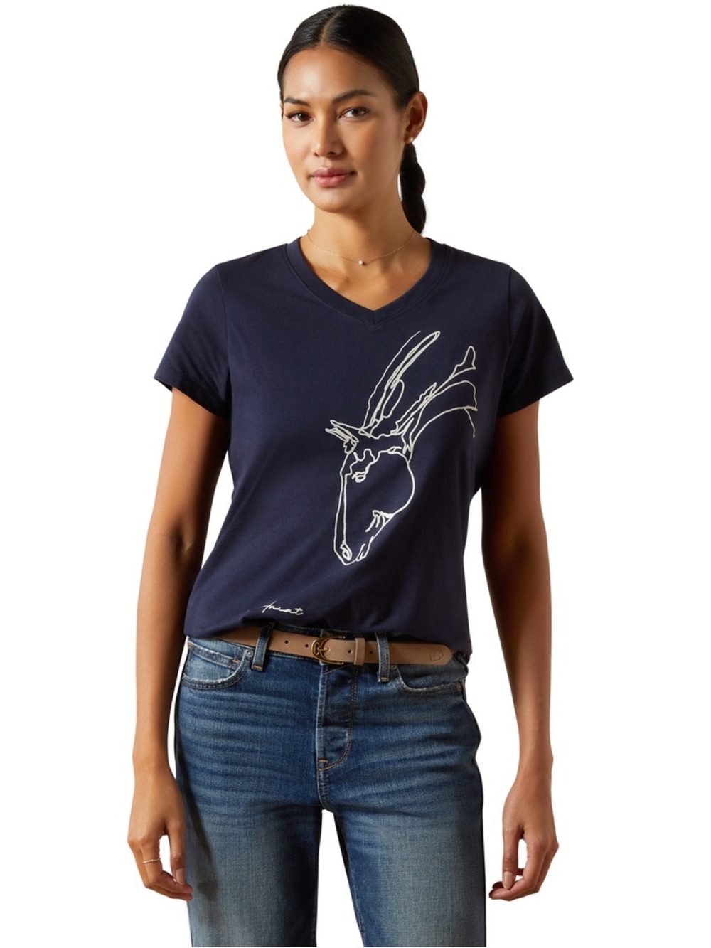 Ariat Women's "Hay Girl" Horse Graphic V-Neck Tee Navy Blue M - Picture 4 of 4